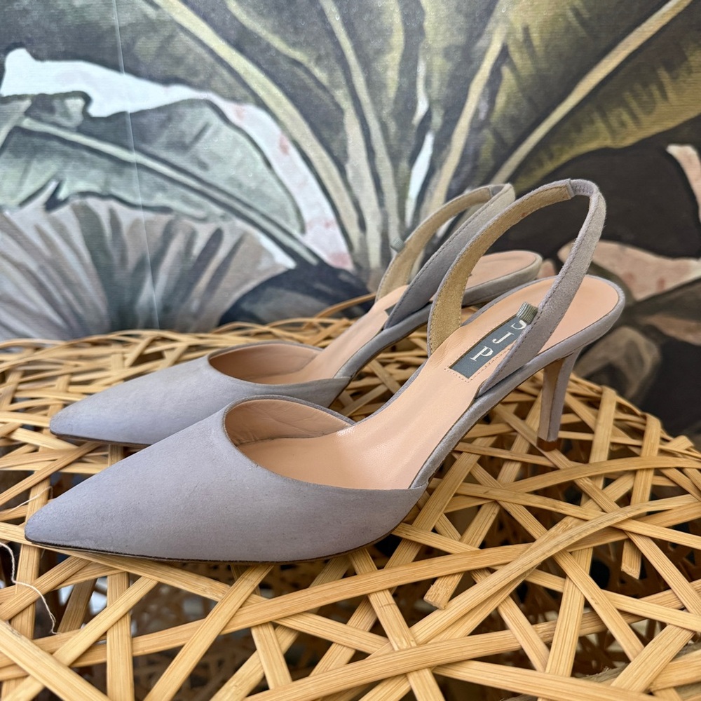 SJP by Sarah Jessica Parker Pointed Slingback Pumps in Light Gray Suede